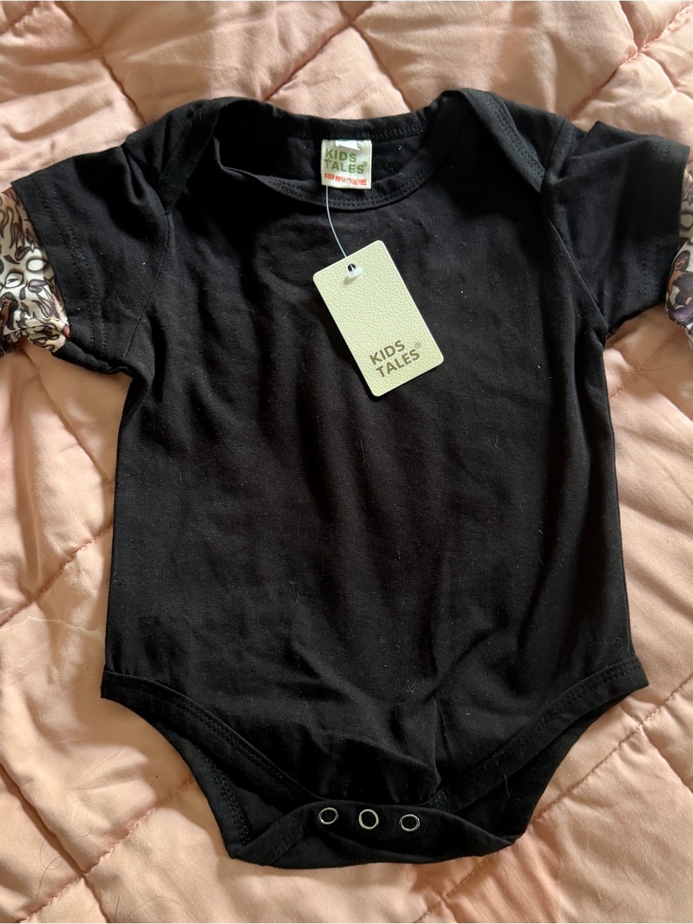 Black Bodysuit with Patterned Long Sleeves